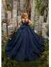 Navy Blue Sequin Sparkle Floor Length Flower Girl Dress